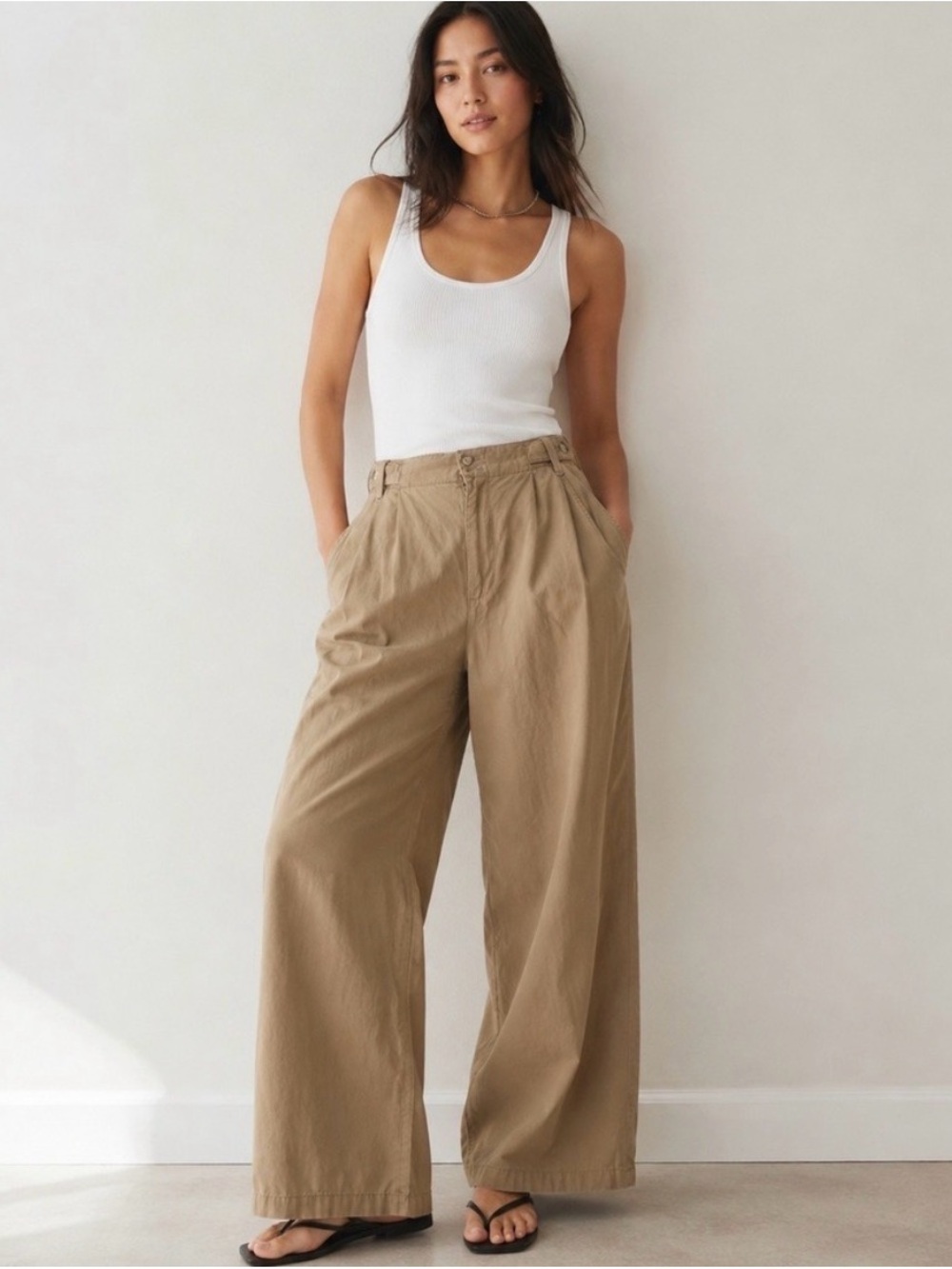 Madewell Pleated Wide-Leg Trouser Pants khaki Lyocell Linen Blend Size 10P